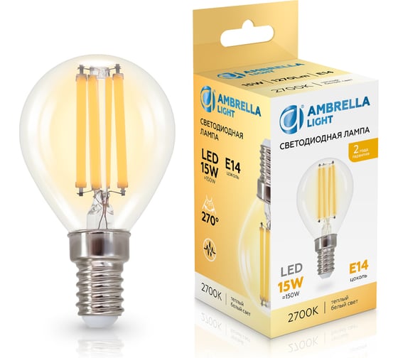 Лампа светодиодная Ambrella Light Filament LED P45 15W E14 2700K 220-240V 451533