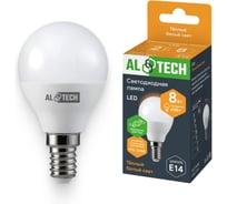Лампочка светодиодная ALTECH LED G45-8W-830-Е14 8Вт шарик теплый белый свет 4673758070937