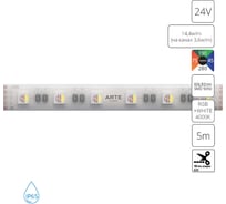 Светодиодная лента ARTE LAMP 24В 14,4Вт/м (на канал 3,6Вт/м) RGB 4000К A2406012-05-RGB4K