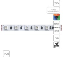 Светодиодная лента ARTE LAMP 24В 14,4Вт/м (на канал 4,8Вт/м) RGB 90 1 A2406010-01-RGB
