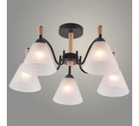Люстра Росток XA1627B/5 BK+WOOD черный+дерево 5х60W E27 d600 h295, HN25 988391259