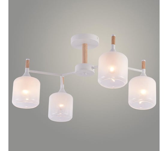 Люстра РОСТОК XA1681/4 WH+WOOD белый 4х60W E27 d520 h290, HN25 988391404 1