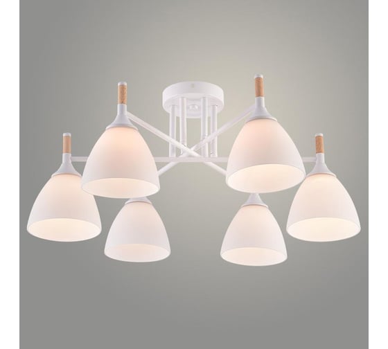 Люстра РОСТОК XA1689/6 WH+WOOD белый 6х60W E27 d615 h280, HN25 988391409 1
