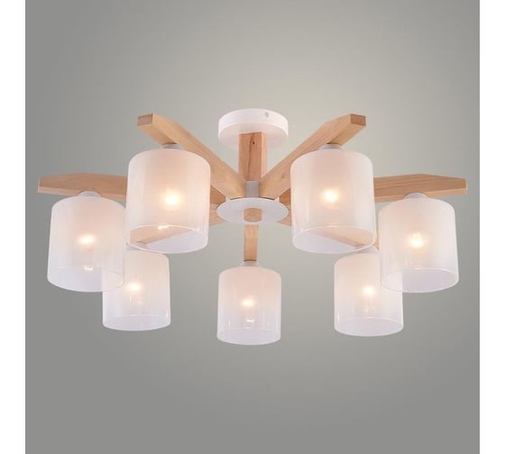 Люстра РОСТОК XA1690/7 WH+WOOD белый 7х60W E27 d700 h310, HN25 988391417 1