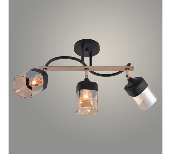Люстра РОСТОК XA1644B/3 BK+WOOD+FGD черный/золото 3х60W E27 d600 h290, HN25 988391383 1