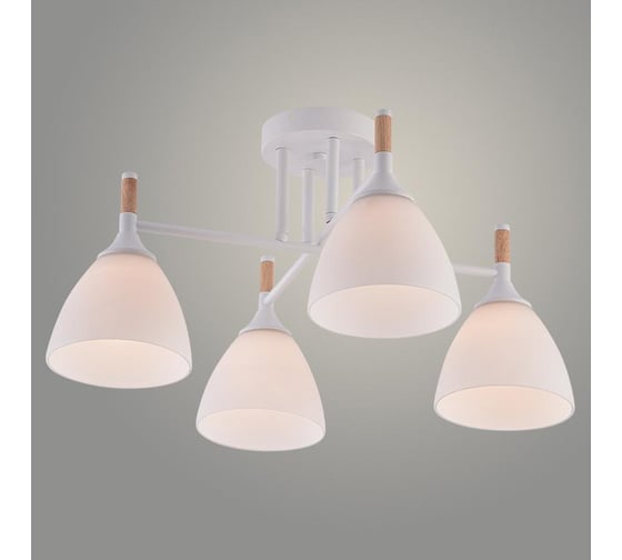 Люстра РОСТОК XA1689/4 WH+WOOD белый 4х60W E27 d520 h270, HN25 988391408 1