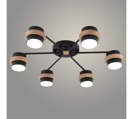 Люстра РОСТОК XI1011/6 BK+WOOD черный/дерево 6х15W GX53 d600 h120, HN25 988391274 1