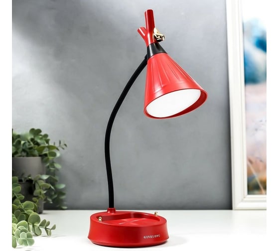 Настольная лампа RISALUX с диммером 16299/1RD LED 4Вт USB АКБ 3000-6000К красный 12,3х12,3х37 см 5448907 1