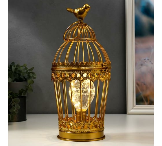 Ночник RISALUX "Клетка с птичкой" LED от батареек 3хААА золото 15х15х33 см 5399724