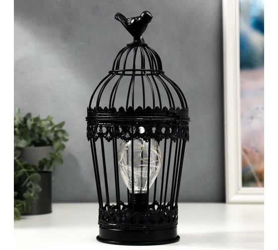 Ночник RISALUX "Клетка с птичкой" LED от батареек 3хААА черная 15х15х33 см 5399723