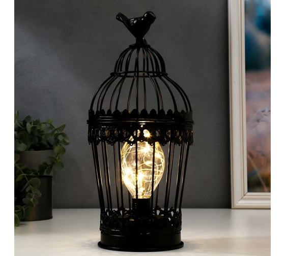 Ночник RISALUX "Клетка с птичкой" LED от батареек 3хААА черная 15х15х33 см 5399723