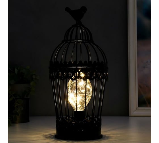Ночник RISALUX "Клетка с птичкой" LED от батареек 3хААА черная 15х15х33 см 5399723