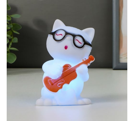 Ночник RISALUX "Котик с гитарой" LED от батареек 3хAG10 белый 5,5х7,2х11 см 5353794