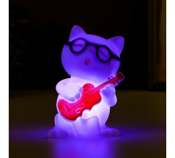 Ночник RISALUX "Котик с гитарой" LED от батареек 3хAG10 белый 5,5х7,2х11 см 5353794