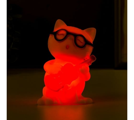 Ночник RISALUX "Котик с гитарой" LED от батареек 3хAG10 белый 5,5х7,2х11 см 5353794