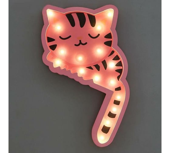 Ночник RISALUX "Котик" 18хLED батарейки 2ААА розово-черный 23х3,5х30,5 см 5089613