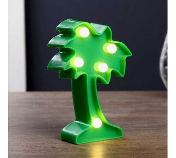 Ночник RISALUX "Пальма малая" 5 LED батарейки 3xAG13 зеленый 8х3х12 см. 4432805