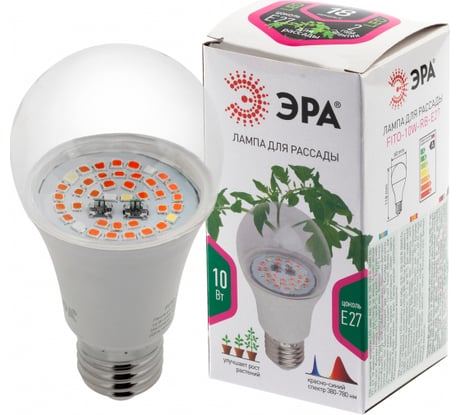 Светодиодная фитолампа для растений ЭРА FITO 10W RB E27 красно-синего спектра Б0050600