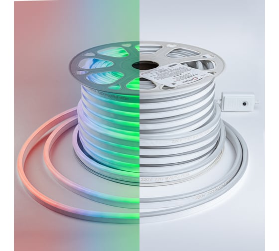 Светодиодная лента Alvar NEON 220В 9Вт RGB, 9х18мм, IP65, шаг резки - 10см 50м AL-N220RGB_50