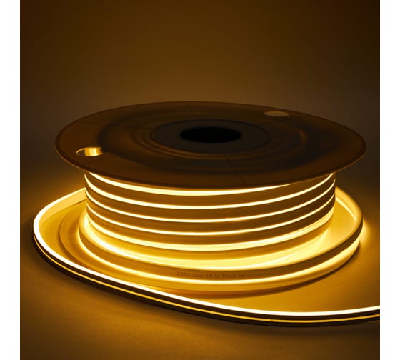 Светодиодная лента Alvar NEON 220В 9Вт 3000К теплая, 6х12мм, IP65, шаг резки - 10см 50м AL-N2209WW_50