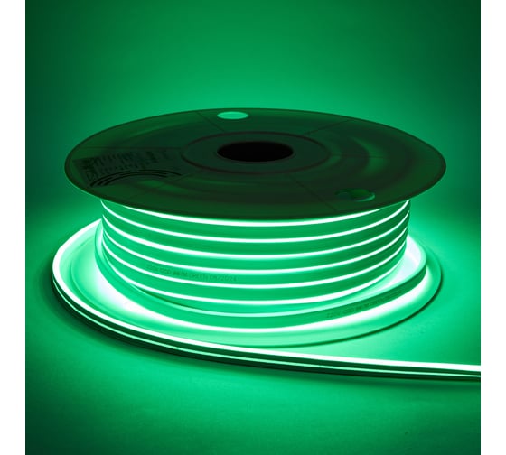 Светодиодная лента Alvar NEON 220В 9Вт зеленая, 6х12мм, IP65, шаг резки - 10см 50м AL-N220G_50