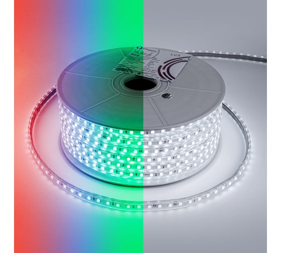 Светодиодная лента Alvar 220В 9.6Вт RGB, 14х7мм, IP65, шаг резки - 10см 50м, AL-22014RGB_50