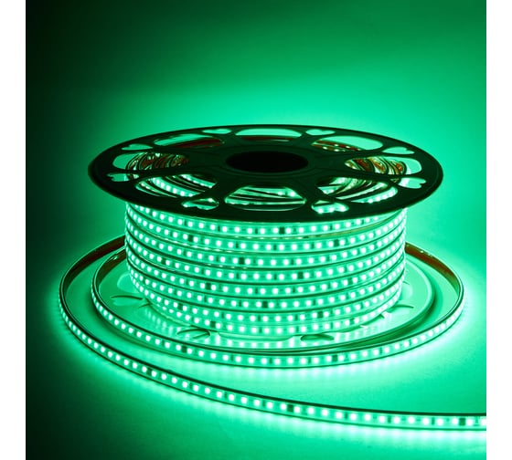 Светодиодная лента Alvar 220В 9.6Вт зеленая, 9х5,5мм, IP65, шаг резки - 10см 50м AL-22096G_50