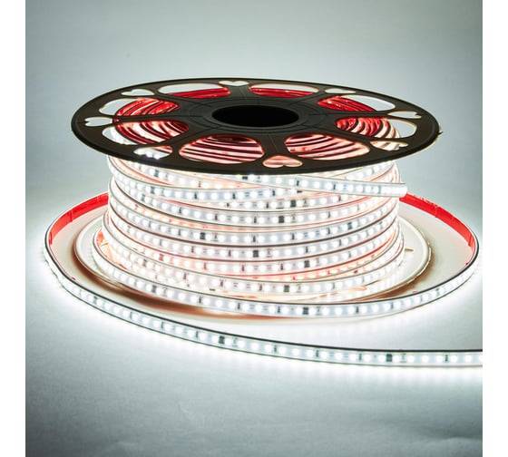 Светодиодная лента Alvar 220В 9.6Вт 6000К холодная, 9х5,5мм, IP65, шаг резки - 10см 50м AL-22096W_50