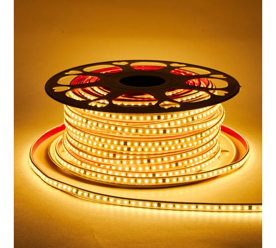 Светодиодная лента Alvar 220В 9.6Вт 3000К теплая, 9х5,5мм, IP65, шаг резки - 10см 50м AL-22096WW_50