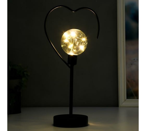 Ночник RISALUX настольный "Сердце" LED от батареек 3хААА черный 11х16,5х36,4 см 5414046