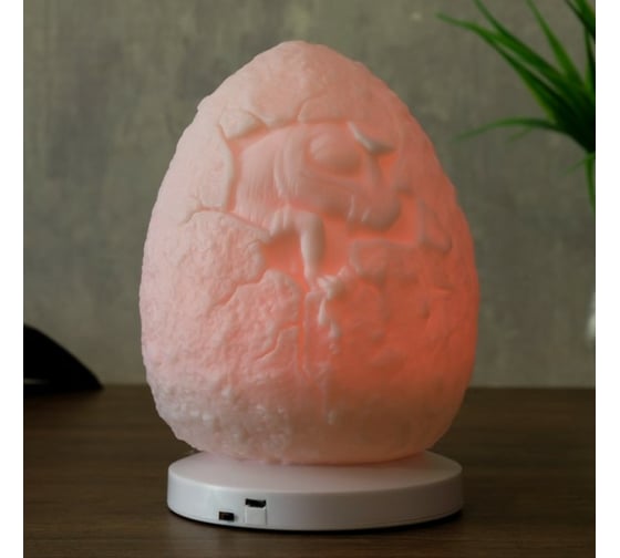 Ночник RISALUX c USB "Яйцо с динозавриком" LED RGB батарейки 3AAA белый 11,5x11,5x18 см 4761890
