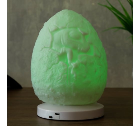 Ночник RISALUX c USB "Яйцо с динозавриком" LED RGB батарейки 3AAA белый 11,5x11,5x18 см 4761890