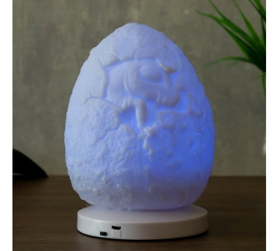 Ночник RISALUX c USB "Яйцо с динозавриком" LED RGB батарейки 3AAA белый 11,5x11,5x18 см 4761890