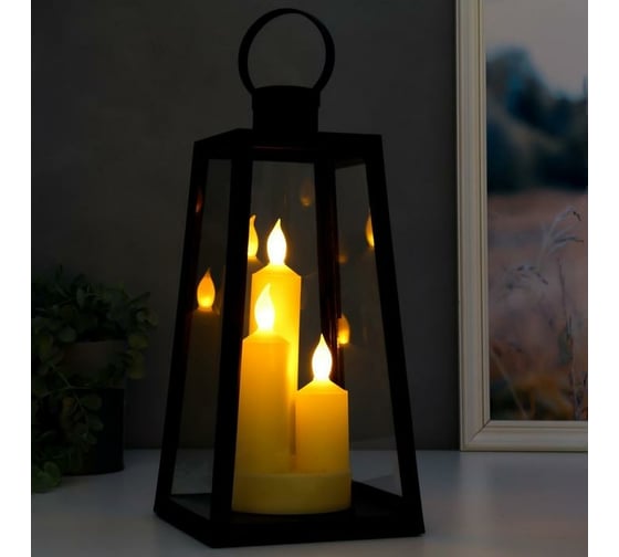 Ночник RISALUX 3 свечи LED от батареек 3хААА черный 16х16х32 см 5383724