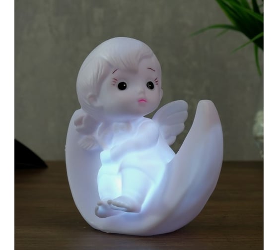 Ночник RISALUX Девочка на луне LED батарейки 3xLR44 белый 10х13х15 см 4761912