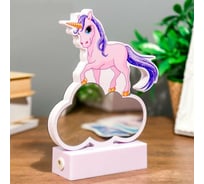 Ночник RISALUX Единорог на облачке эффект бесконечности 40хLED диоды розовые от USB 20х15х4,5 см 3877910