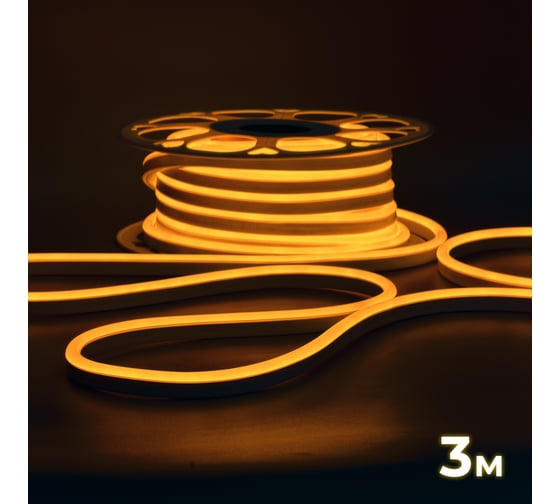 Светодиодная неоновая лента гибкая Baulamp 3м 220В 7Вт/м желтый свет 1800К IP67 53047