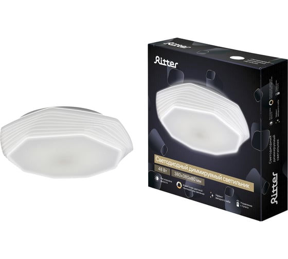 Диммируемый светильник RITTER LED с ДУ MIRA 48Вт, 2700-6400К, 3800Лм, плафон с эффектом звездного неба 52210 2