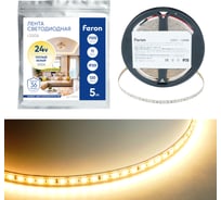 Лента светодиодная FERON 120SMD(2835)/м 11Вт/м 24V 5000х8х1.22мм 3000К, LS506 , 53057