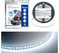 Лента светодиодная FERON 120SMD(2835)/м 11Вт/м 24V 5000х8х1.22мм 6500К, LS506 , 53059