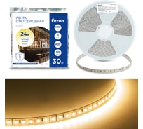 Светодиодная LED лента FERON, LS501, 120SMD(2835)/м 11Вт/м 24V 30000х8х1.22мм 3000К 30м IP20, 53086