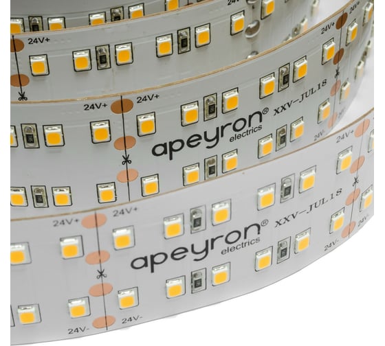 Светодиодная лента Apeyron в блистере, 1м, 24В, 38Вт/м, smd2835, 240д/м, IP20, 3800Лм/м, подложка 20мм, дневной белый 254BL