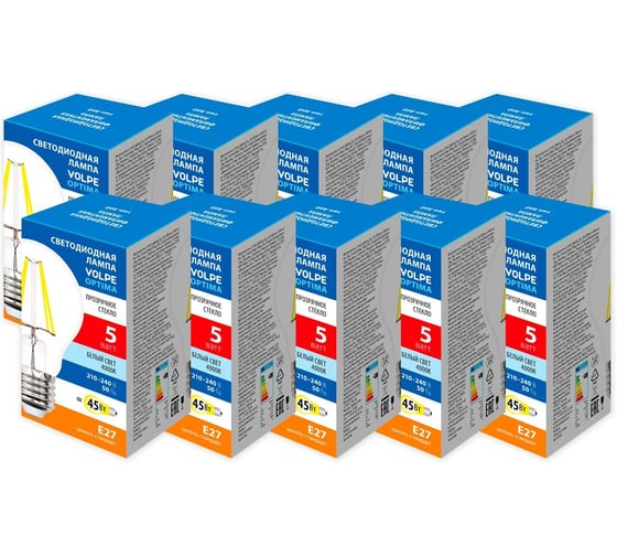 Светодиодная лампа Volpe LED-A60-5W/4000K/E27/CL/SLF набор из 10штук UL-00013839