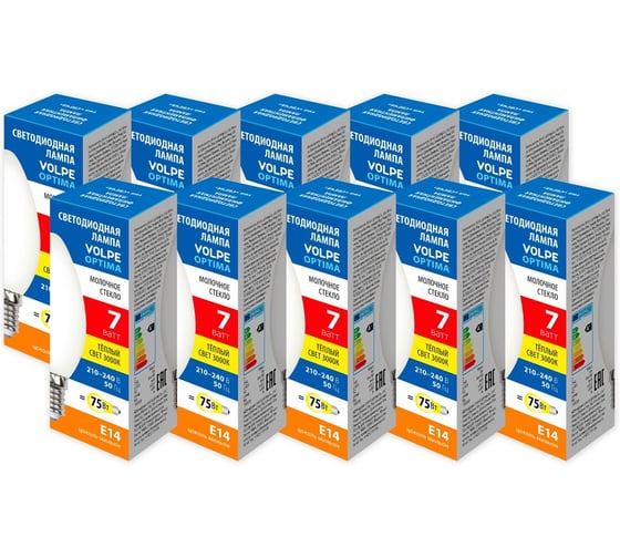 Филаментная лампа Volpe LED-C35-7W/3000K/E14/FR/SLF набор из 10штук UL-00013876