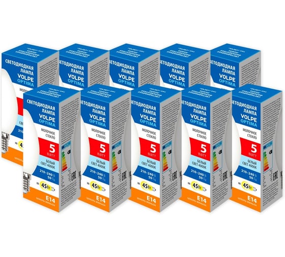 Филаментная лампа Volpe LED-C35-5W/4000K/E14/FR/SLF набор из 10штук UL-00013868