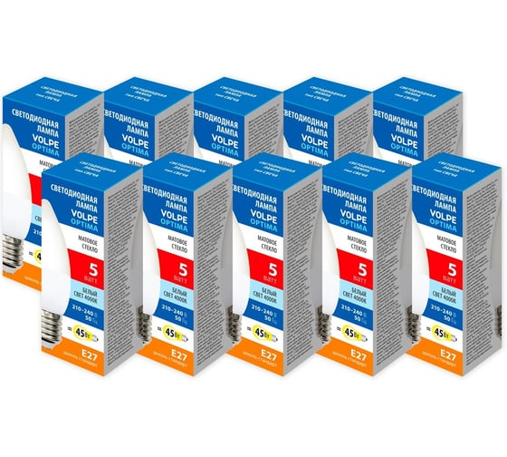 Филаментная лампа Volpe LED-C37-5W/4000K/E27/FR/SLS набор из 10штук UL-00013812