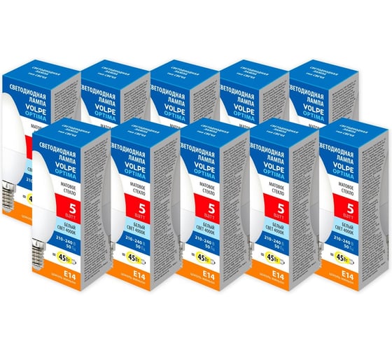 Филаментная лампа Volpe LED-C37-5W/4000K/E14/FR/SLS набор из 10штук UL-00013811