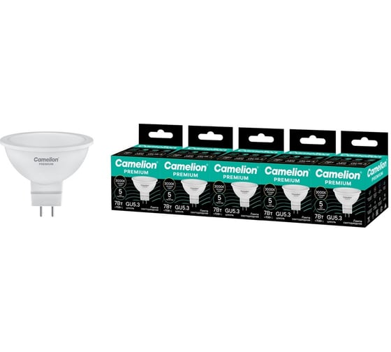 Светодиодная лампа Сamelion Premium LED7-MR16-830-GU5.3 5 шт. (софит 7Вт GU5.3 3000K 120-265В) Camelion 16915