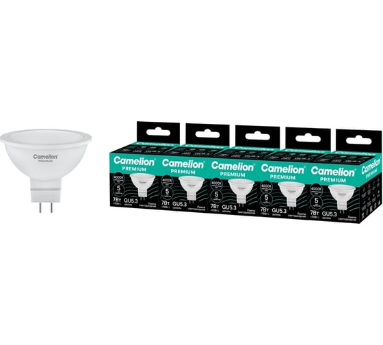 Светодиодная лампа Сamelion Premium LED7-MR16-840-GU5.3 5 шт. (софит 7Вт GU5.3 4000K 120-265В) Camelion 16916