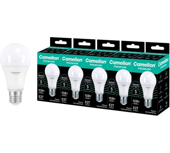 Светодиодная лампа Сamelion Premium LED10-A60-840-E27 5 шт. (груша 10Вт E27 4000K 120-265В) Camelion 16898